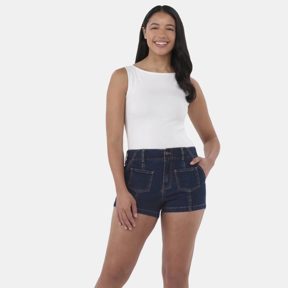 High-Waisted Blue Jean Utility Shorts with Clean-Cut Hem